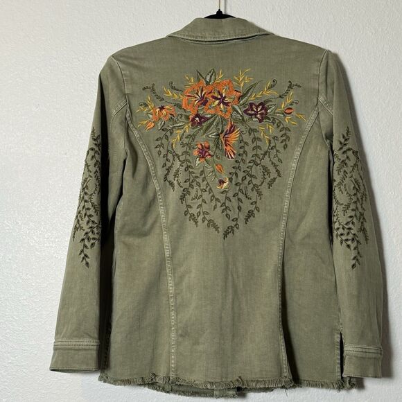 Chico's Embroidered Sage-Denim Jacket Women's Size 0 US 4/6 Extra Small - Picture 2 of 13